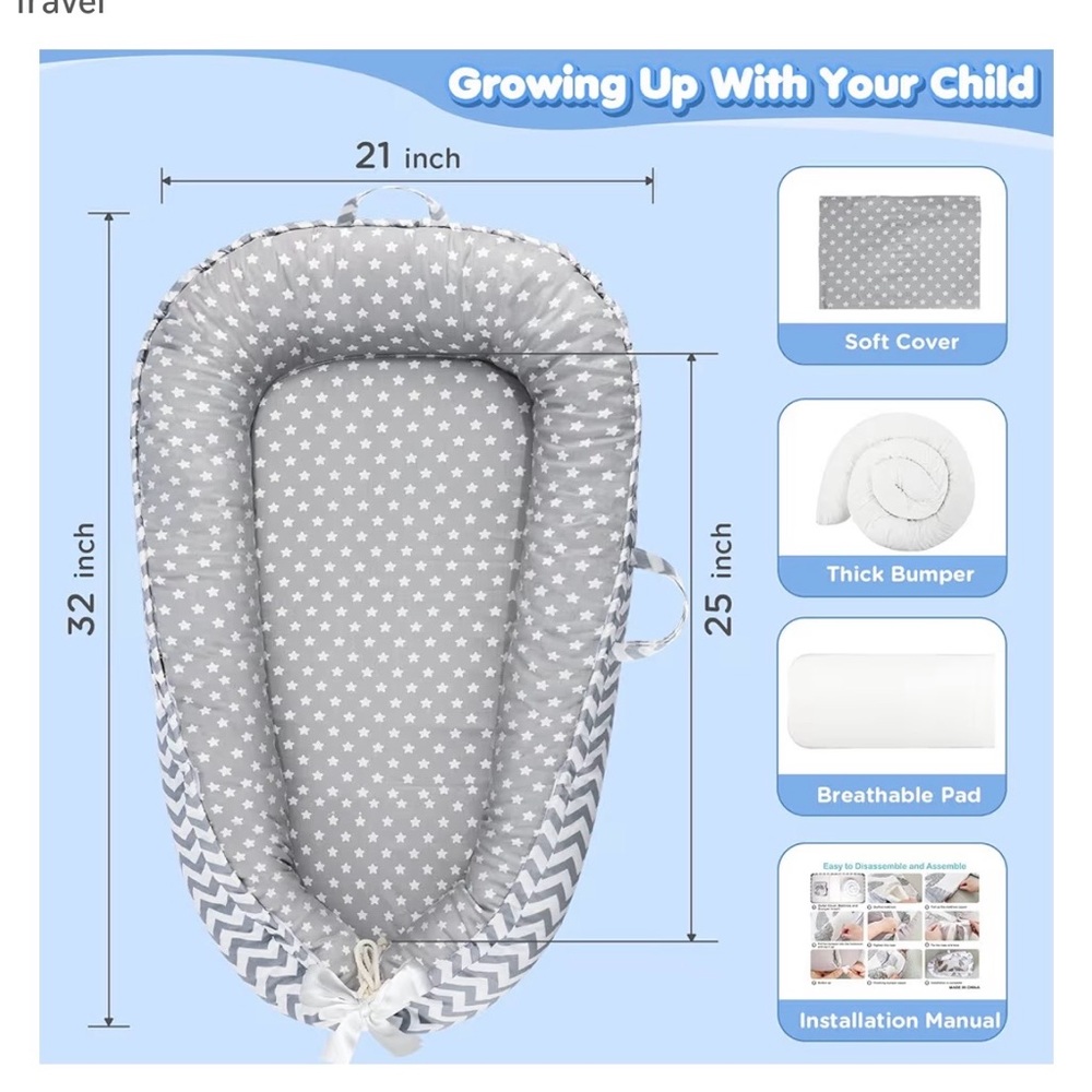 Gray Star Pattern Baby Protective Sleeping Nest - Picture 3 of 4